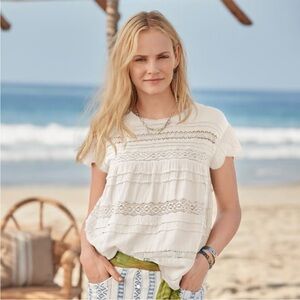 NWOT! Sundance Aria Blouse - Flutter Sleeve Lace Boho 100% Cotton - Size PXS